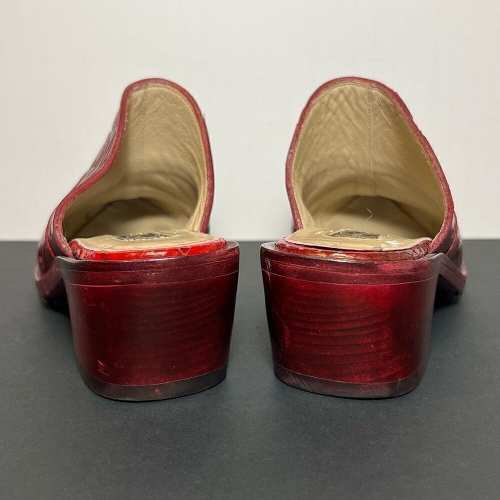 Womens SALPY Dallas Red Hand Tooled Snakeskin Slip On Mules / Size 5.5 - Picture 5 of 8